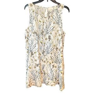 Cynthia Rowley Sz M Beige Sage Green Floral Linen Side Pocket Work Casual Dress